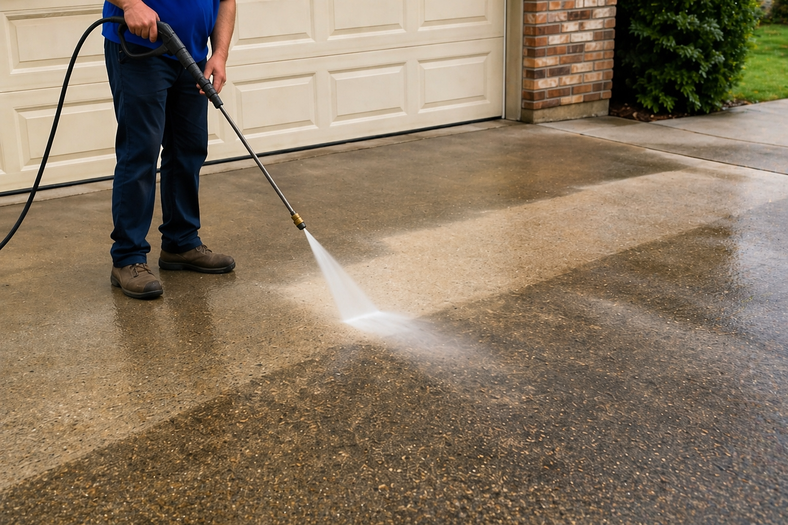 Clean driveway after power washing