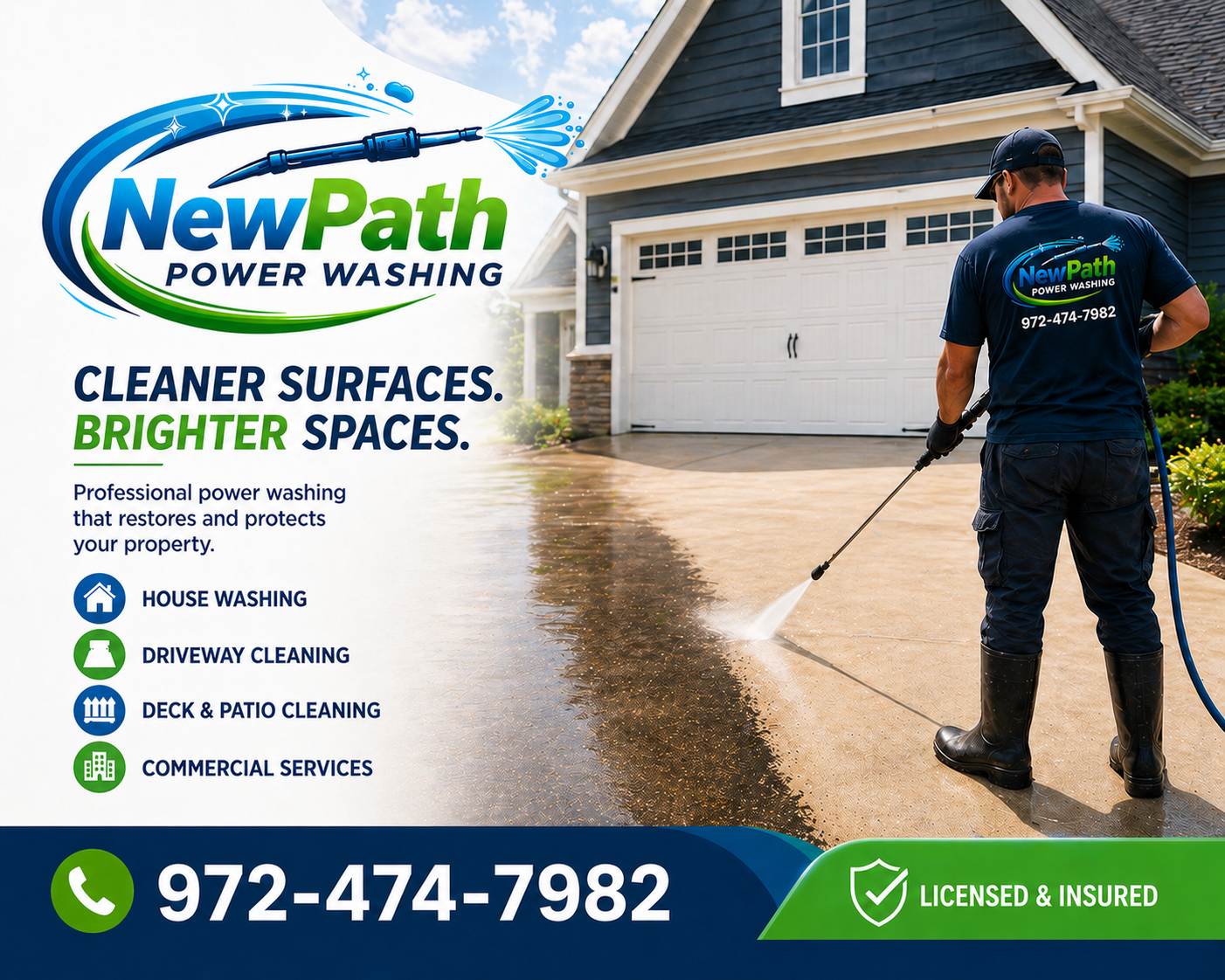 NewPath Power Washing professional cleaning a driveway